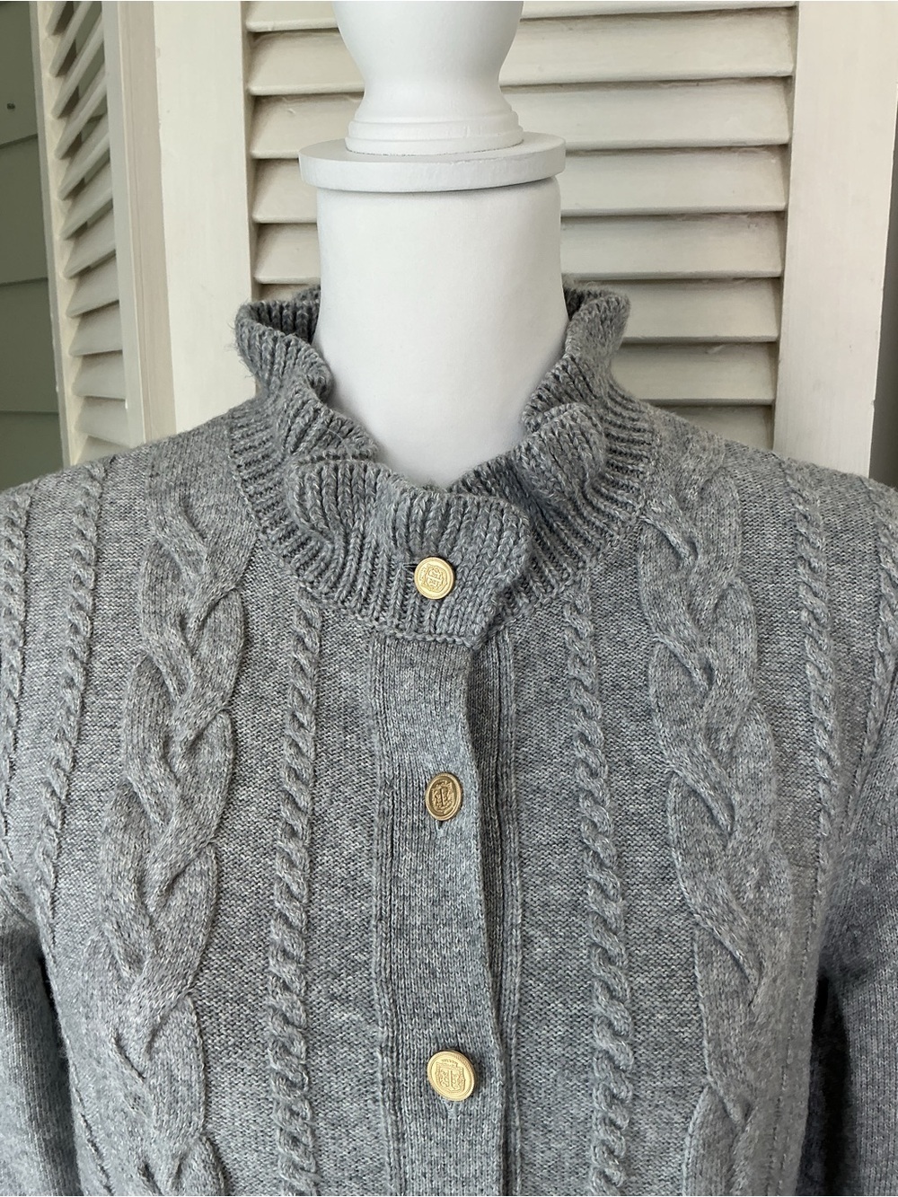 Talbots Light Gray Cable-Knit Collared Button Front Sheath Dress - Picture 4 of 6